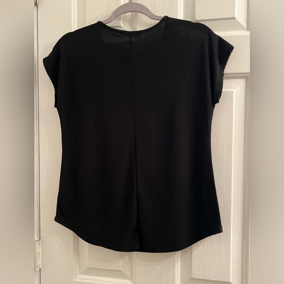 Size small black upper gold sequin mesh sleeve design shirt top - Picture 4 of 6